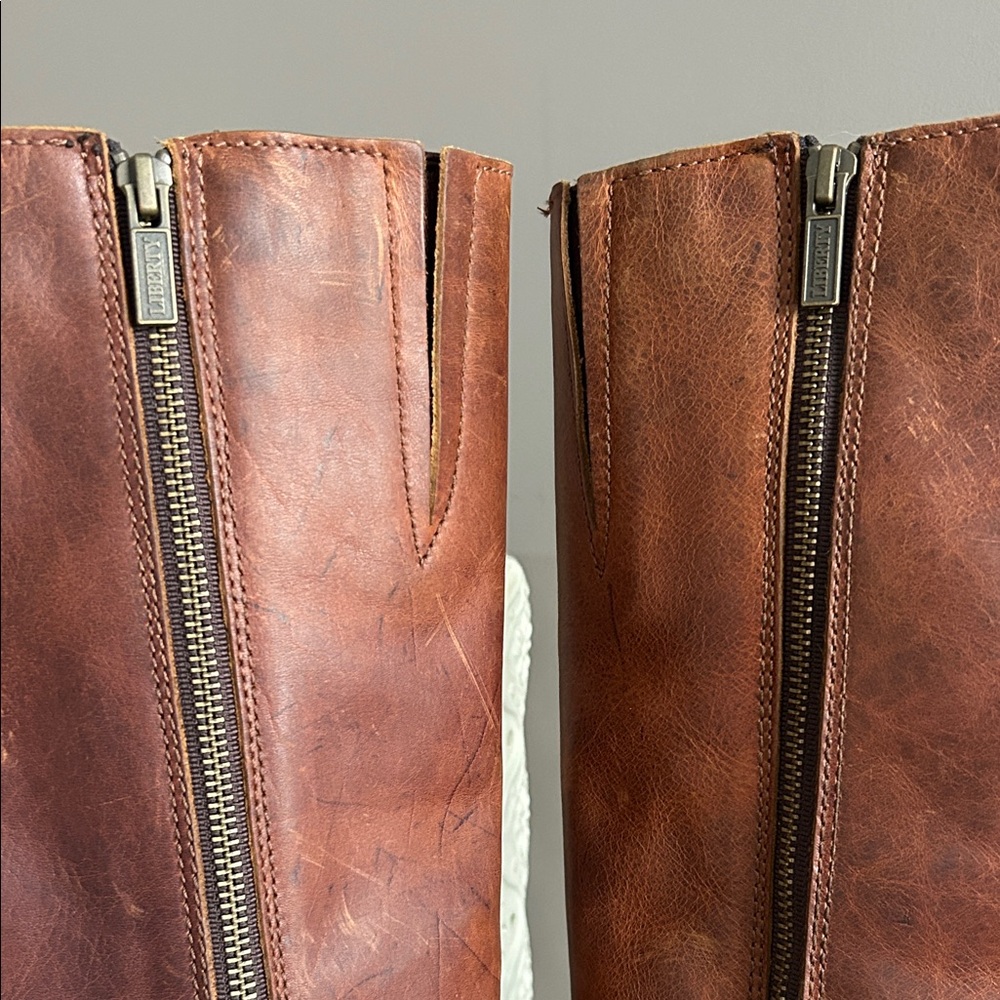 LIBERTY Black Brown Leather Boots, worn once, factory distressing - Picture 8 of 10